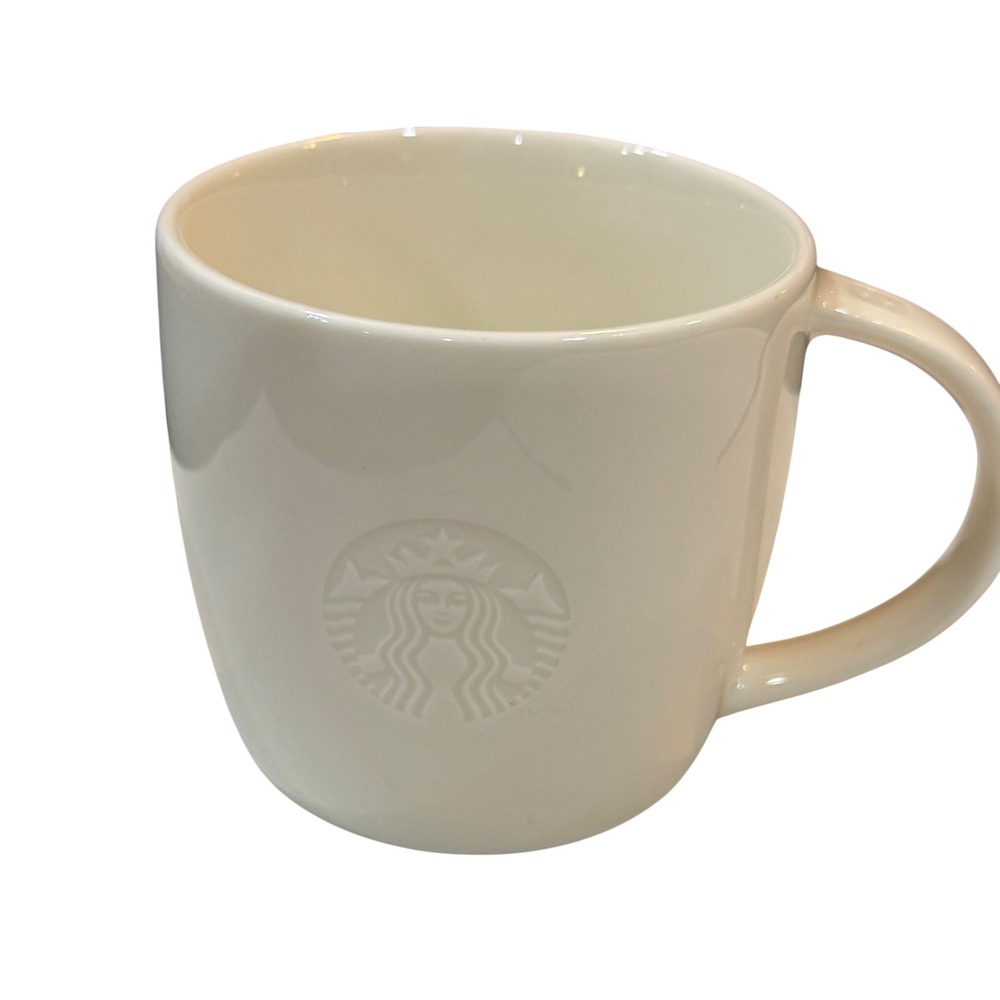 Starbucks 2010 Embossed White Mermaid Siren Coffee Cup Mug S Handle